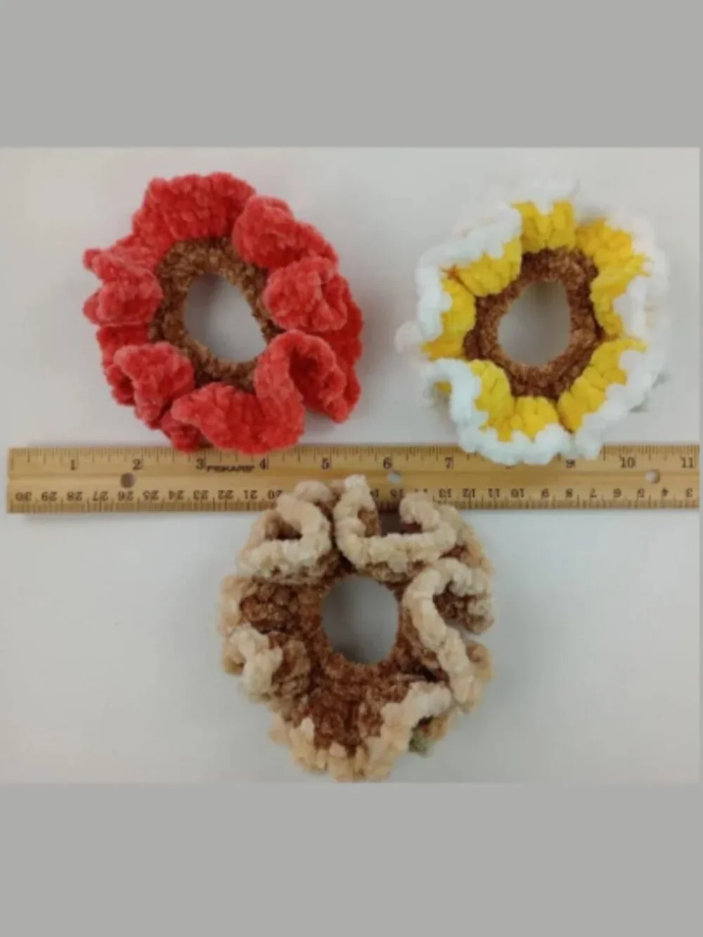Lot of 3 Handmade Ruffle‎ Chenille Hair Scrunchies Pony Tail Set of 3